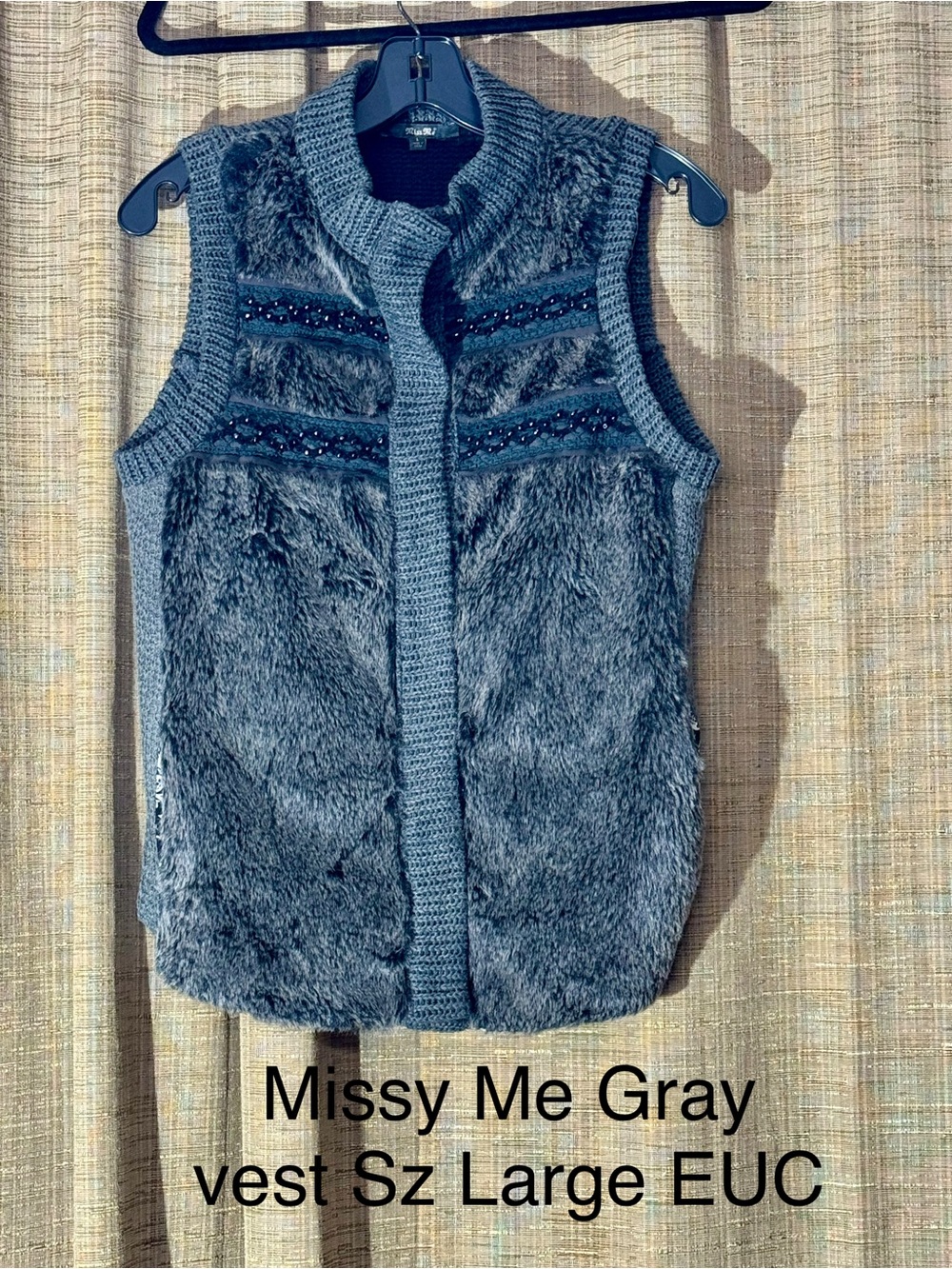Miss Me Gray Faux-Fur Knit Vest - Women's Large
